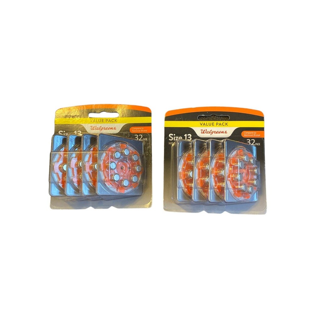 2 Lots Walgreens Hearing Aid Batteries Size 13 . 64 Pack 1.45 Volt mercury free